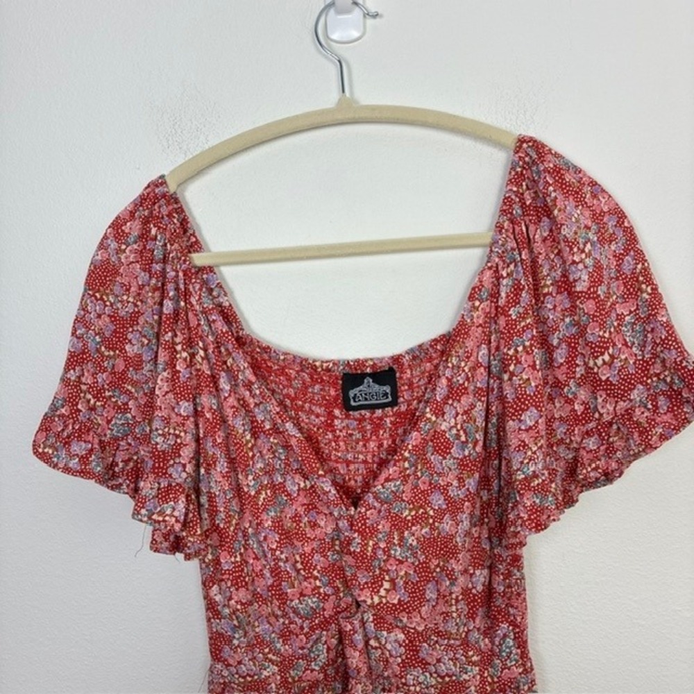 Angie Floral Smocked Back Tiered Ruffle Mini Dress Flutter Sleeve Women's S Boho - Picture 5 of 7